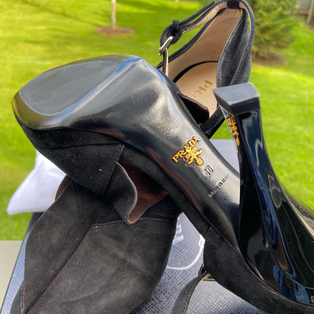 New in Box Genuine Prada Black/Brown Suede Heels. Women’s 10M, 40 European - Picture 5 of 11